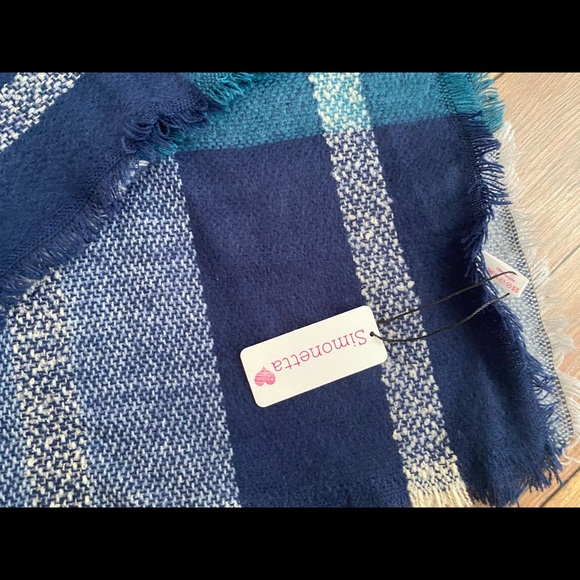Simonetta blue plaid blanket scarf /NWT/ - Picture 5 of 7